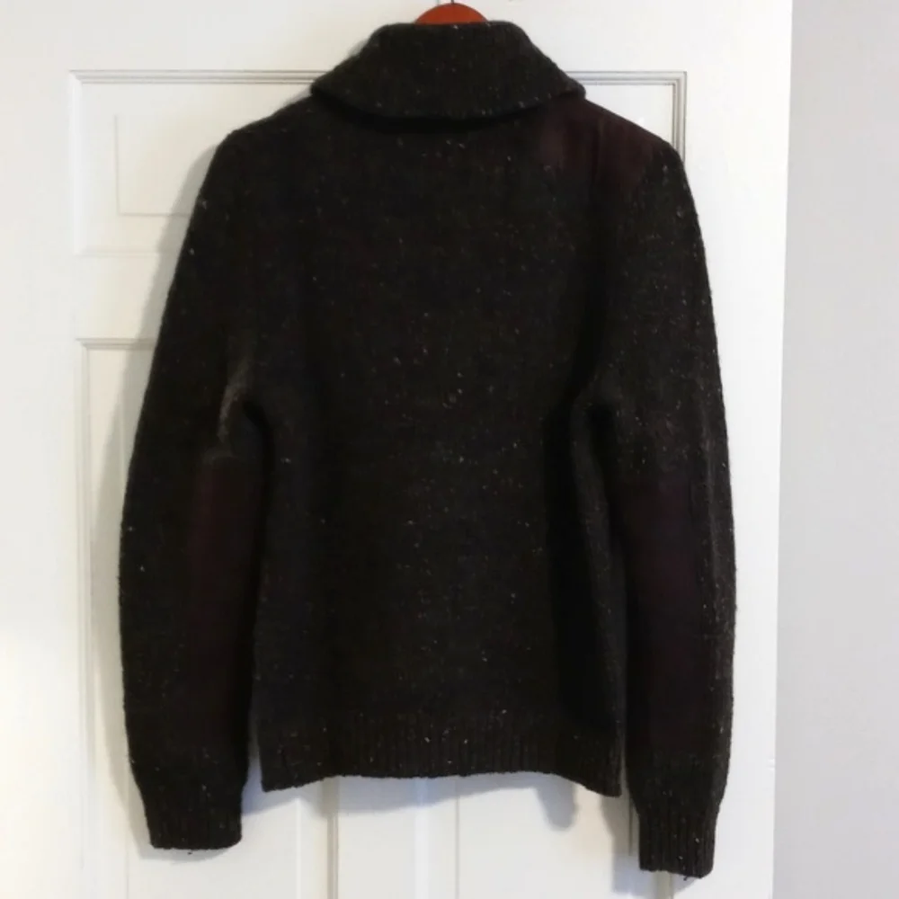 🍁VERY RARE/VTG Polo Ralph Lauren🍁 - Shawl Collar Wool Sweater Leather Details
